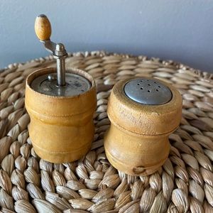 Set of wooden small salt and pepper shakers